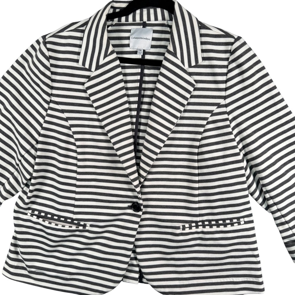 Catherine Malandrino XXL Striped Blazer Jacket Black White One Button Quiet Luxe - Picture 1 of 11